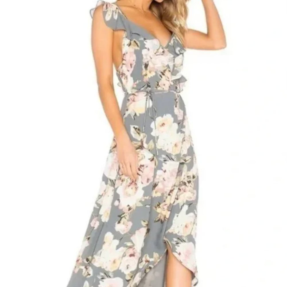 Privacy Please Gray Fillmore Floral Wrap Maxi Dress Size XS